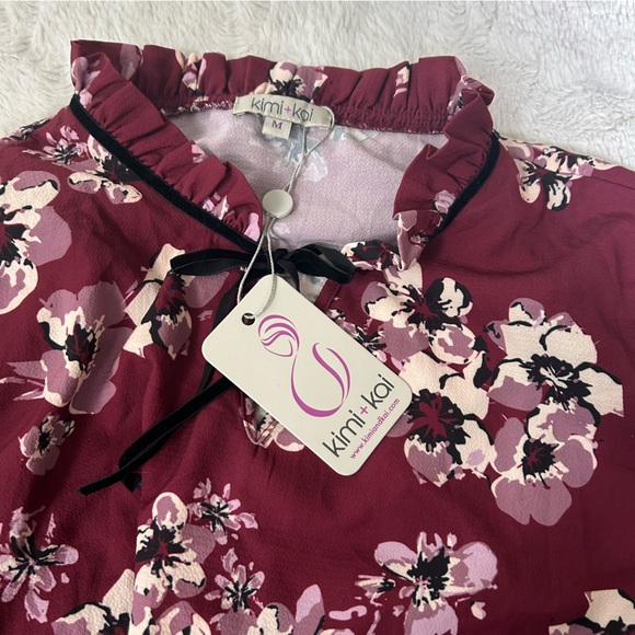 NWT Kimi & Kai Maternity Nursing Floral Tiered Panel Tunic Flutter Sleeve Medium - Picture 6 of 12